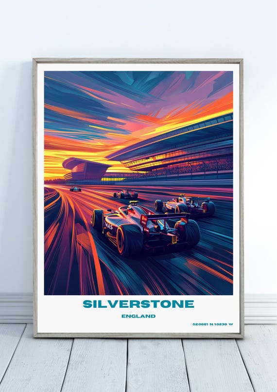 Silverstone Grand Prix Poster Vintage British F1 Racing Art Print