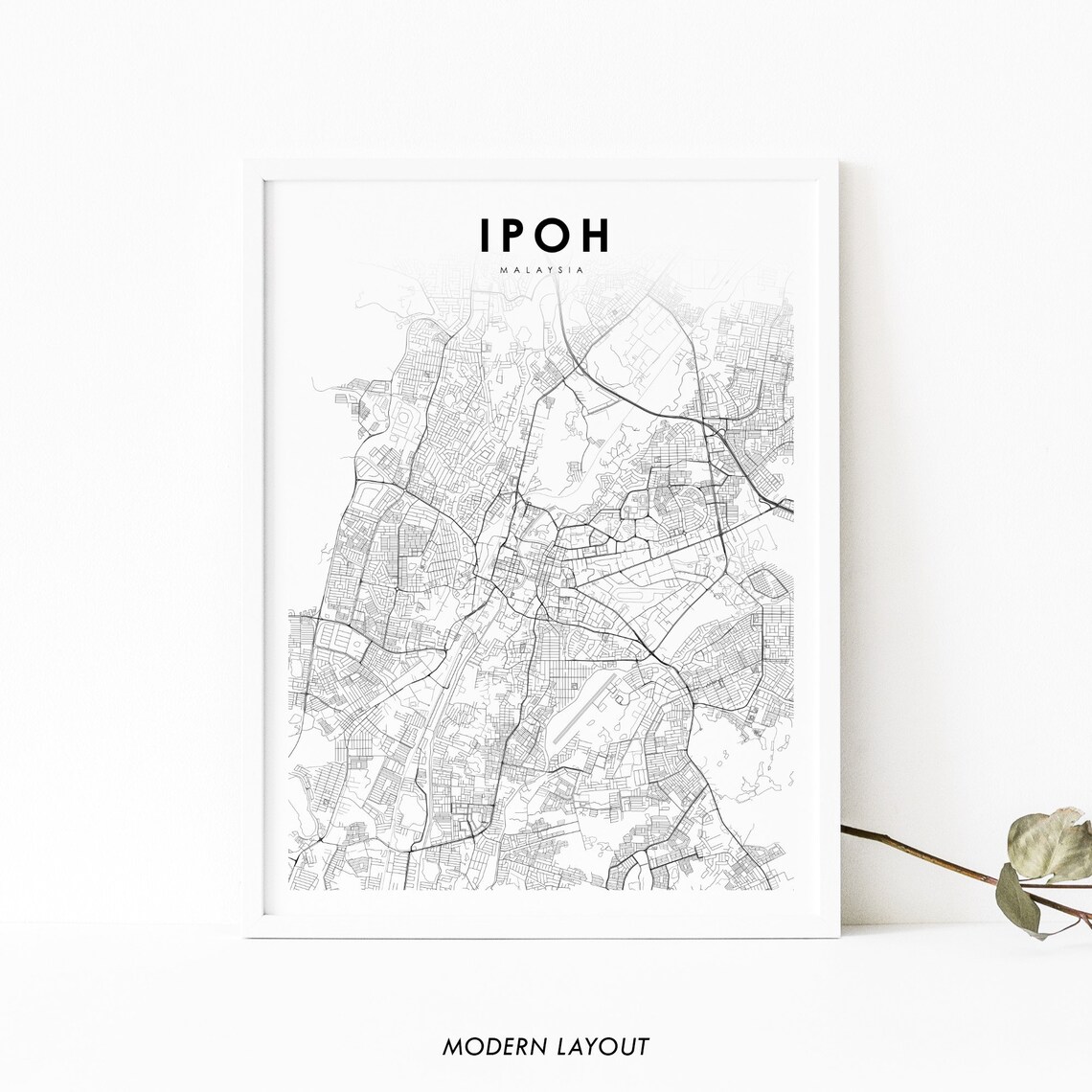 Ipoh Malaysia Map Print, Perak City Travel Poster