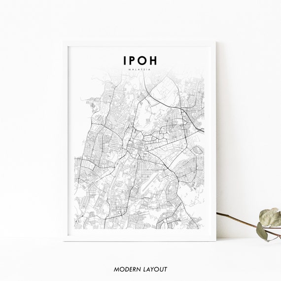 Ipoh Malaysia Map Print, Perak City Travel Poster