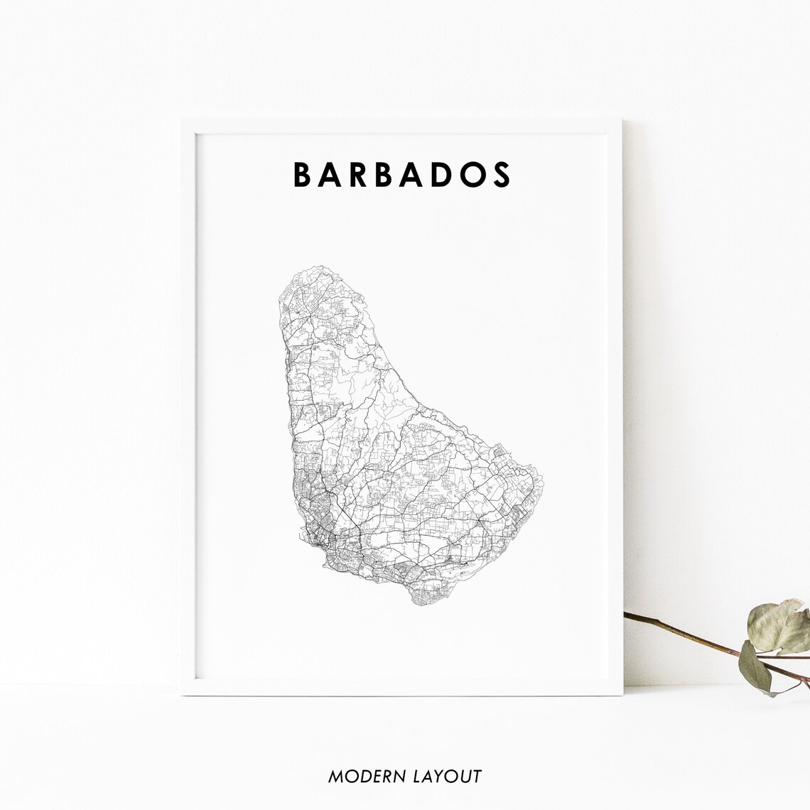 Barbados Map Print, Caribbean Road Art Print