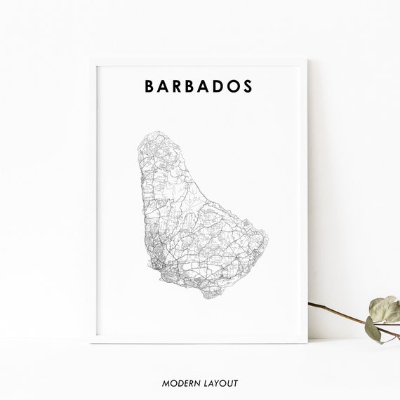 Barbados Map Print, Caribbean Road Art Print