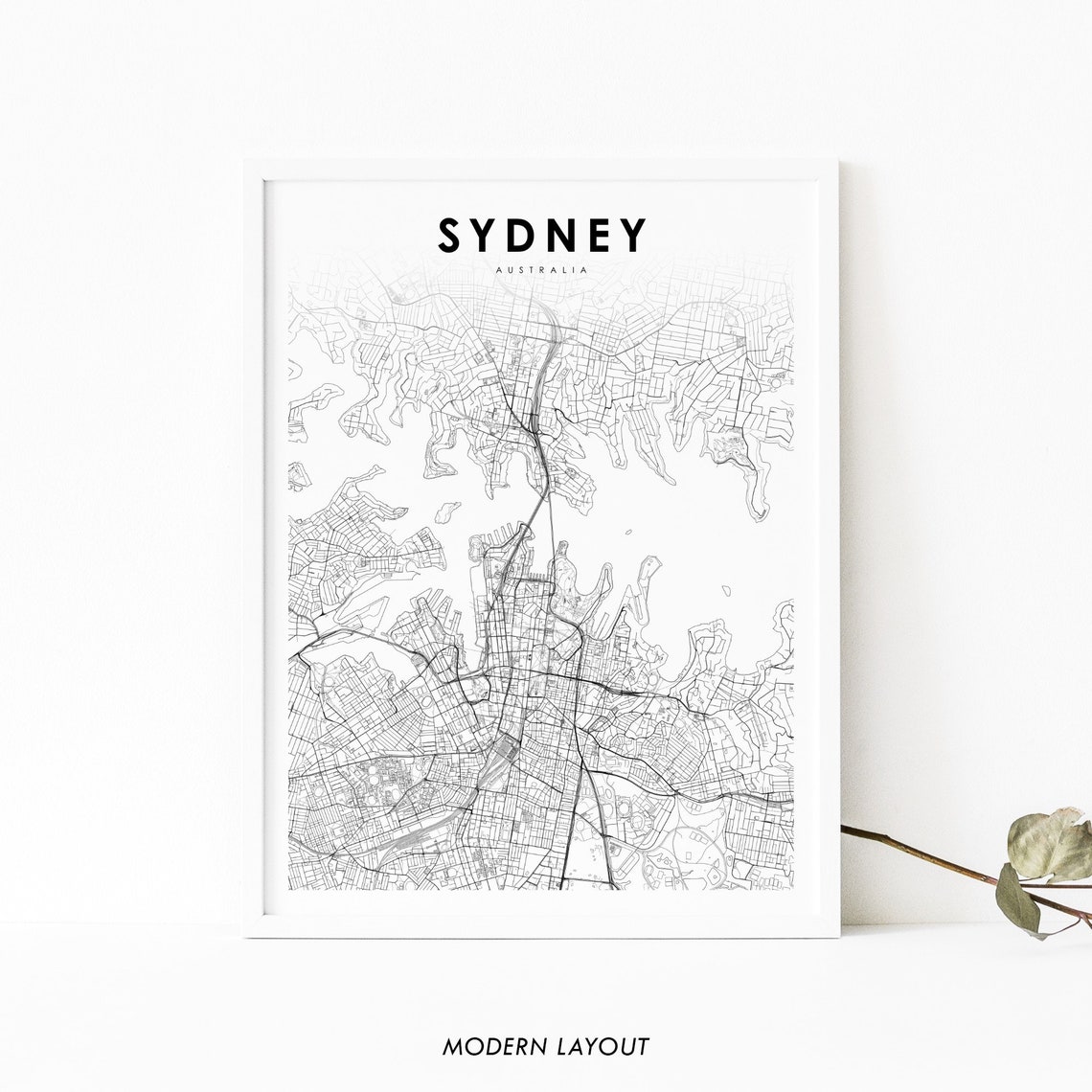 Sydney Australia Harbour Minimalist Black And White City Map Poster