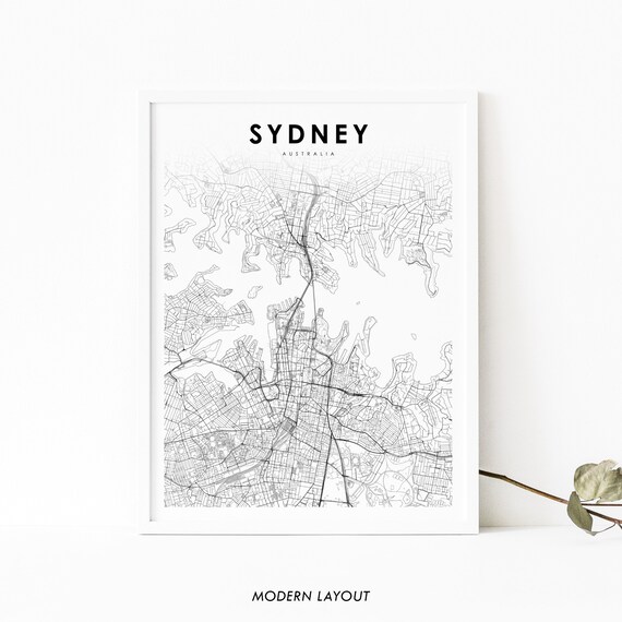 Downtown Sydney Australia Map Print Nsw Au Art Poster City Street Road Nursery Room Wall Office Decor