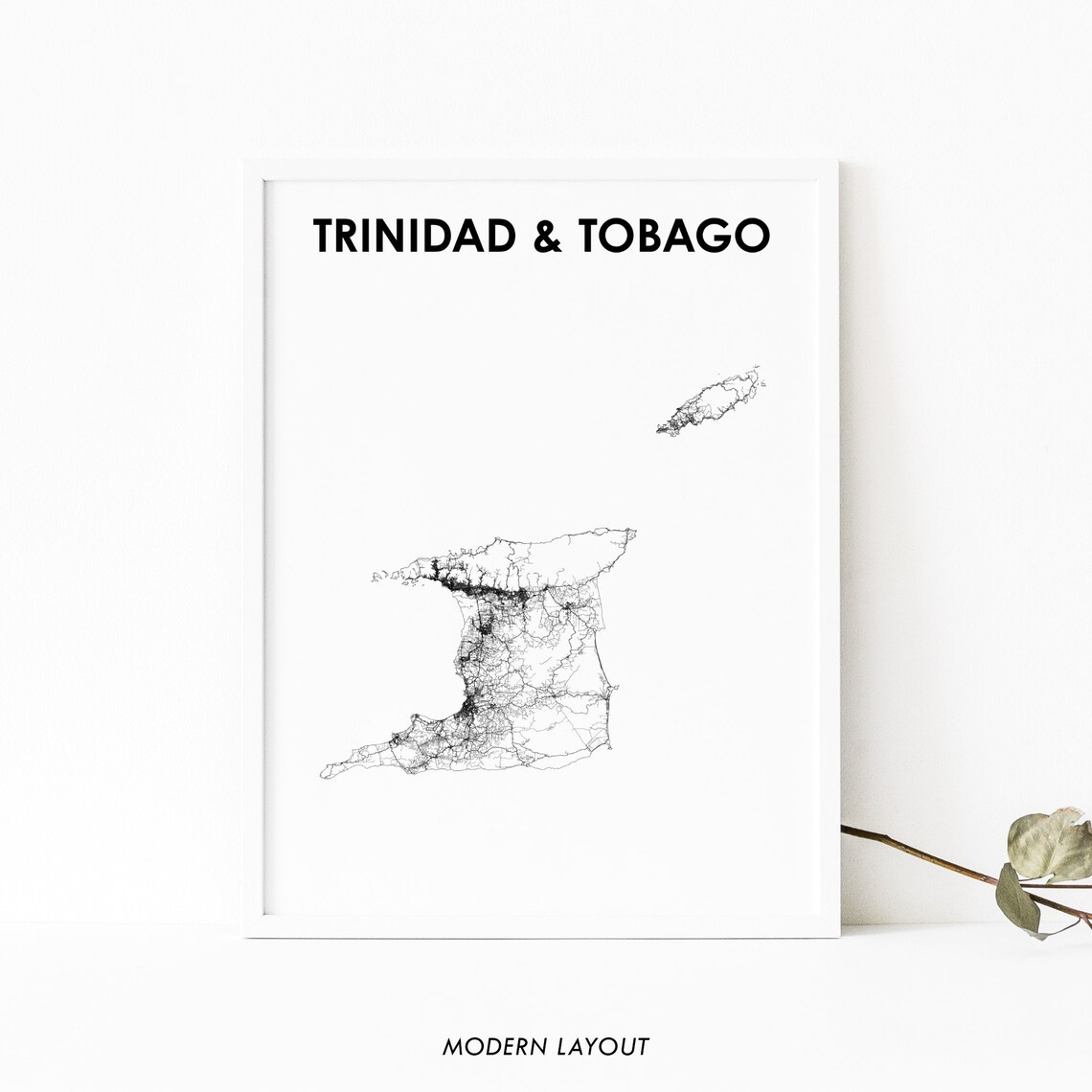 Trinidad And Tobago Map Road Poster, Travel Art Print