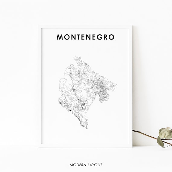 Montenegro Map Print Road Art Poster Crna Gora Podgorica Europe Nursery Room Wall Office Decor