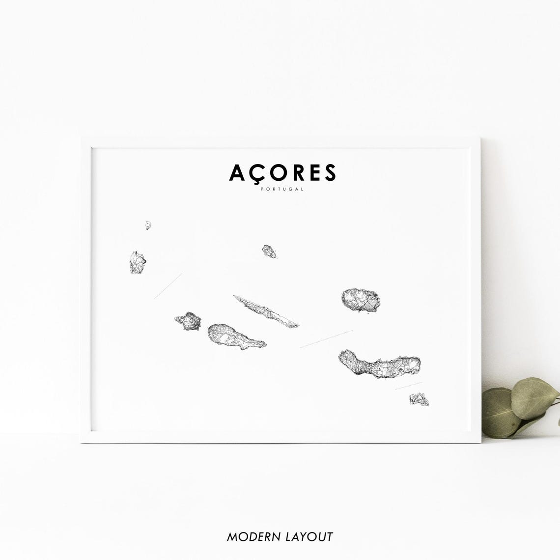 Azores Portugal Islands Road Map Modern Minimalist Wall Print