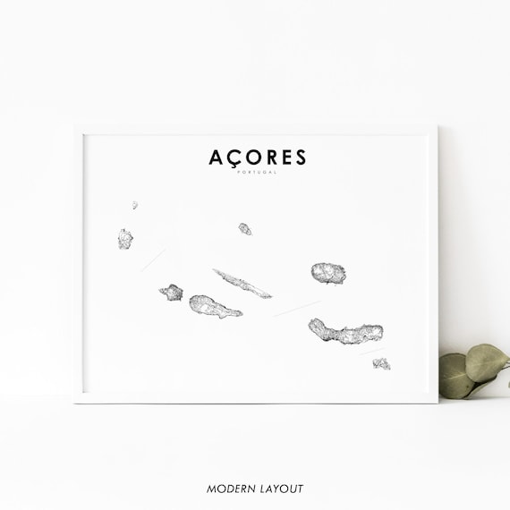 Azores Map Print Aores Portugal Road Poster So Miguel Pico Terceira Flores Art Nursery Room Office Wall Decor