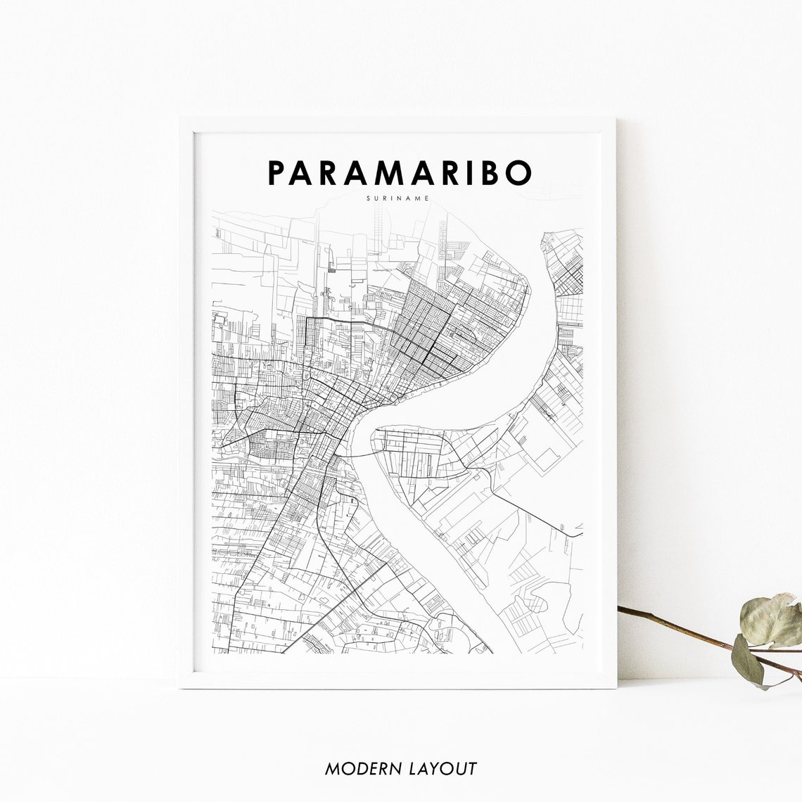 Paramaribo Suriname Minimalist Historic City Street Map Poster