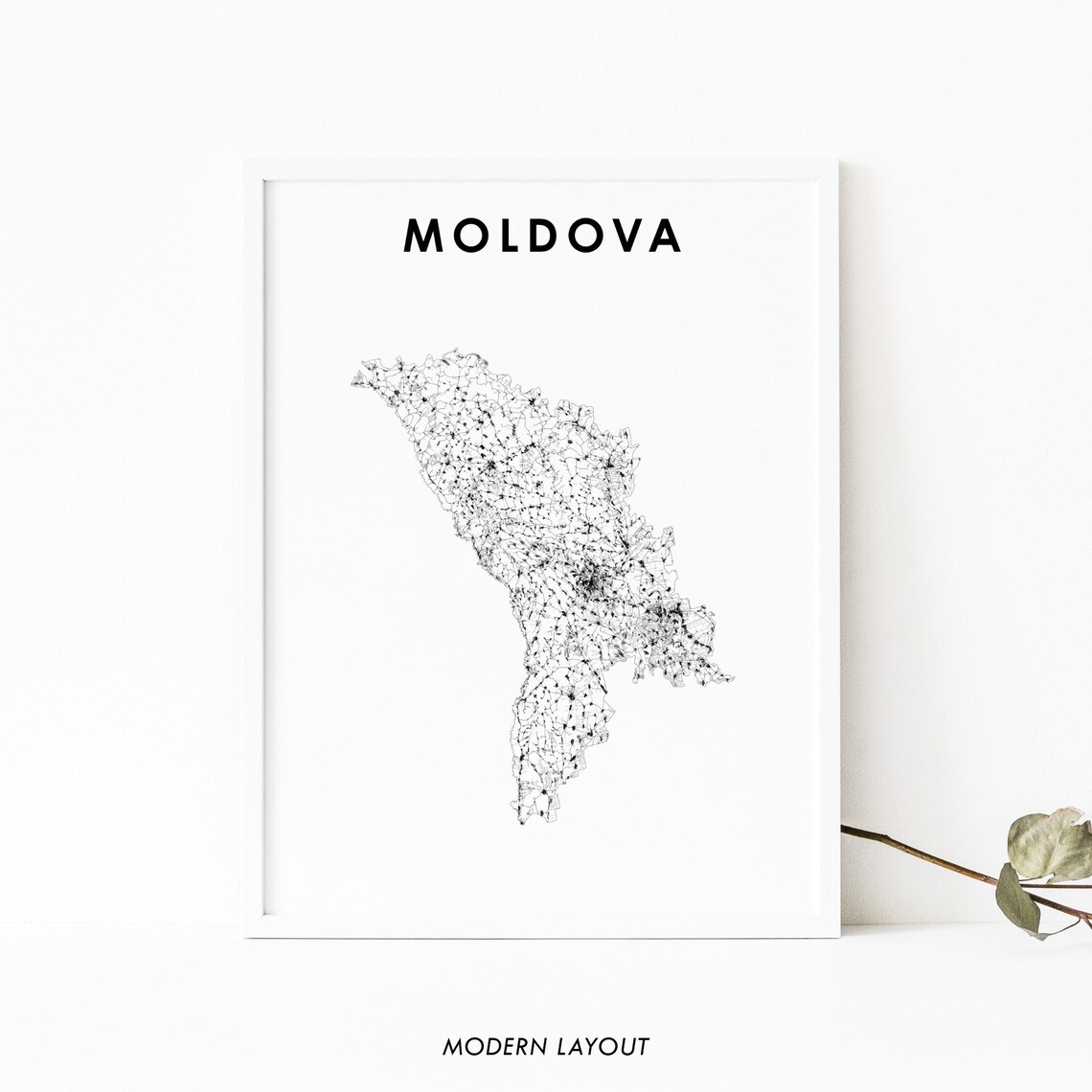 Moldova Minimalist Country Road Map Modern Line Art Travel Poster