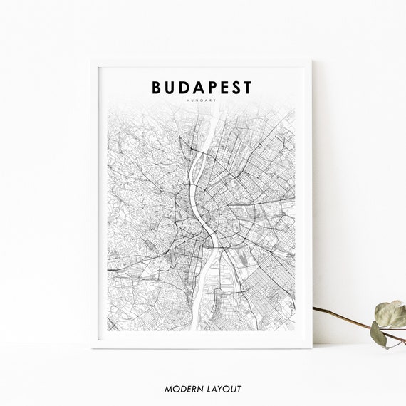 Budapest Hungary Map Print, City Street Road Decor