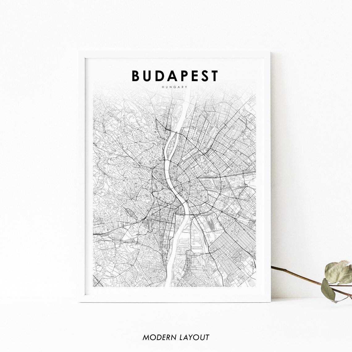 Budapest Hungary Map Print, City Street Road Decor