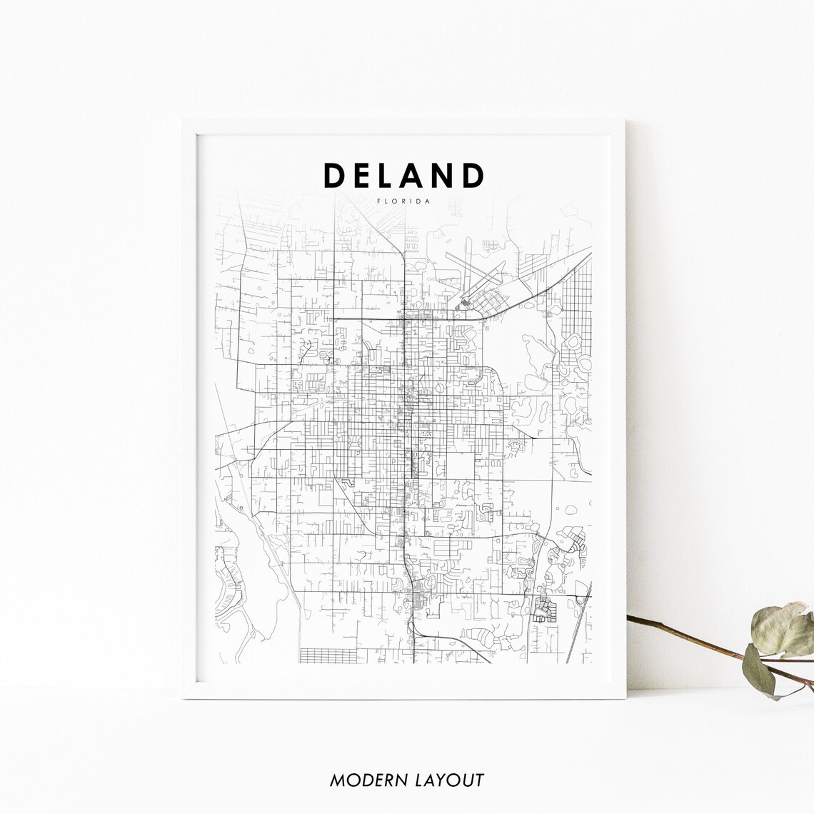 Deland FL Map Print, Florida Street Road Poster