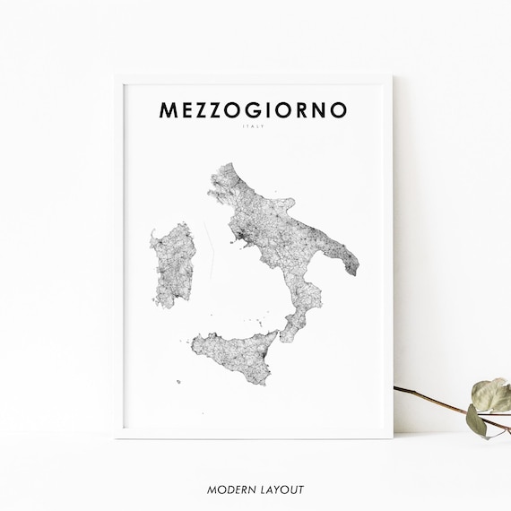 Mezzogiorno Italy Road Map Modern Layout Cartographic Poster
