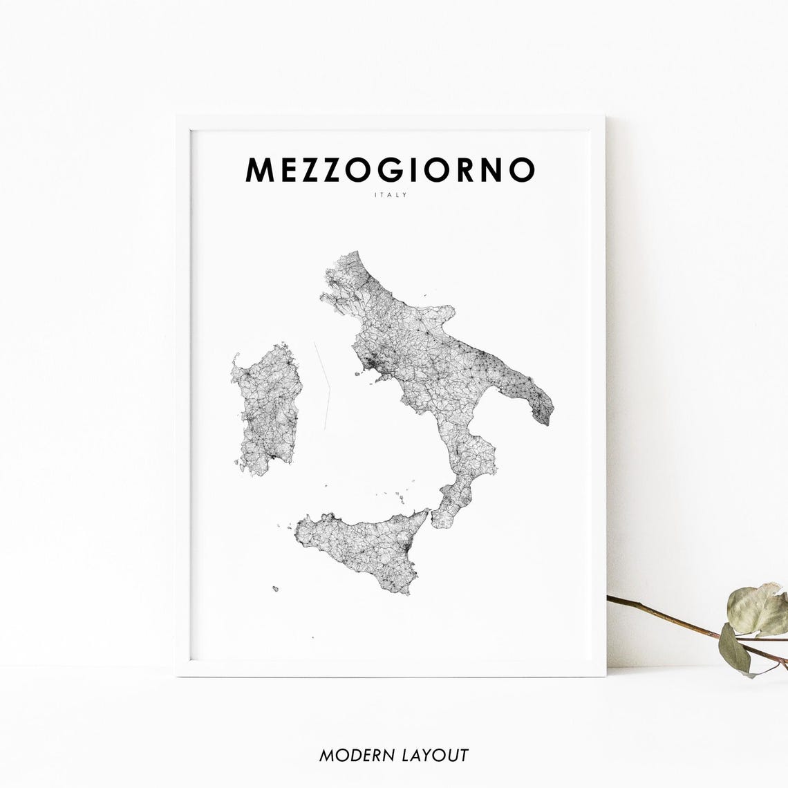 Mezzogiorno Italy Road Map Modern Layout Cartographic Poster