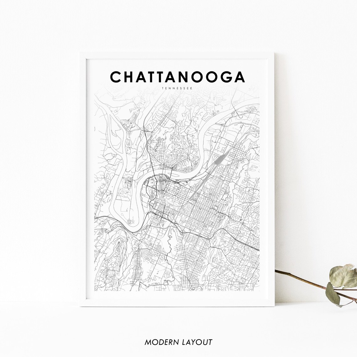 Chattanooga TN Map Print, Tennessee City Street