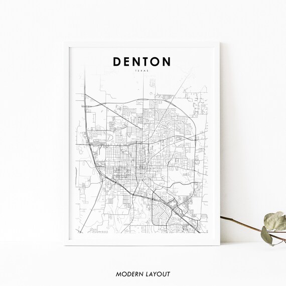 Denton TX Map Print, Texas USA Travel Poster