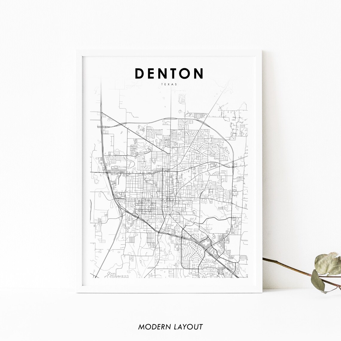 Denton TX Map Print, Texas USA Travel Poster