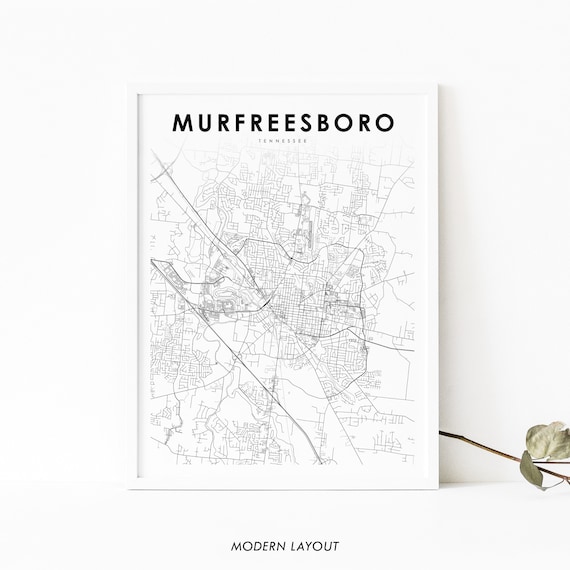 Murfreesboro Tn Map Print Tennessee Usa Art Poster City Street Road Nursery Room Wall Office Decor