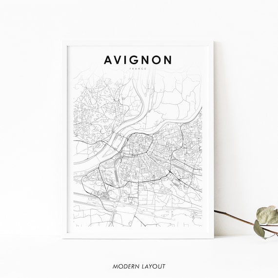Avignon France Provence Black And White City Street Map Poster