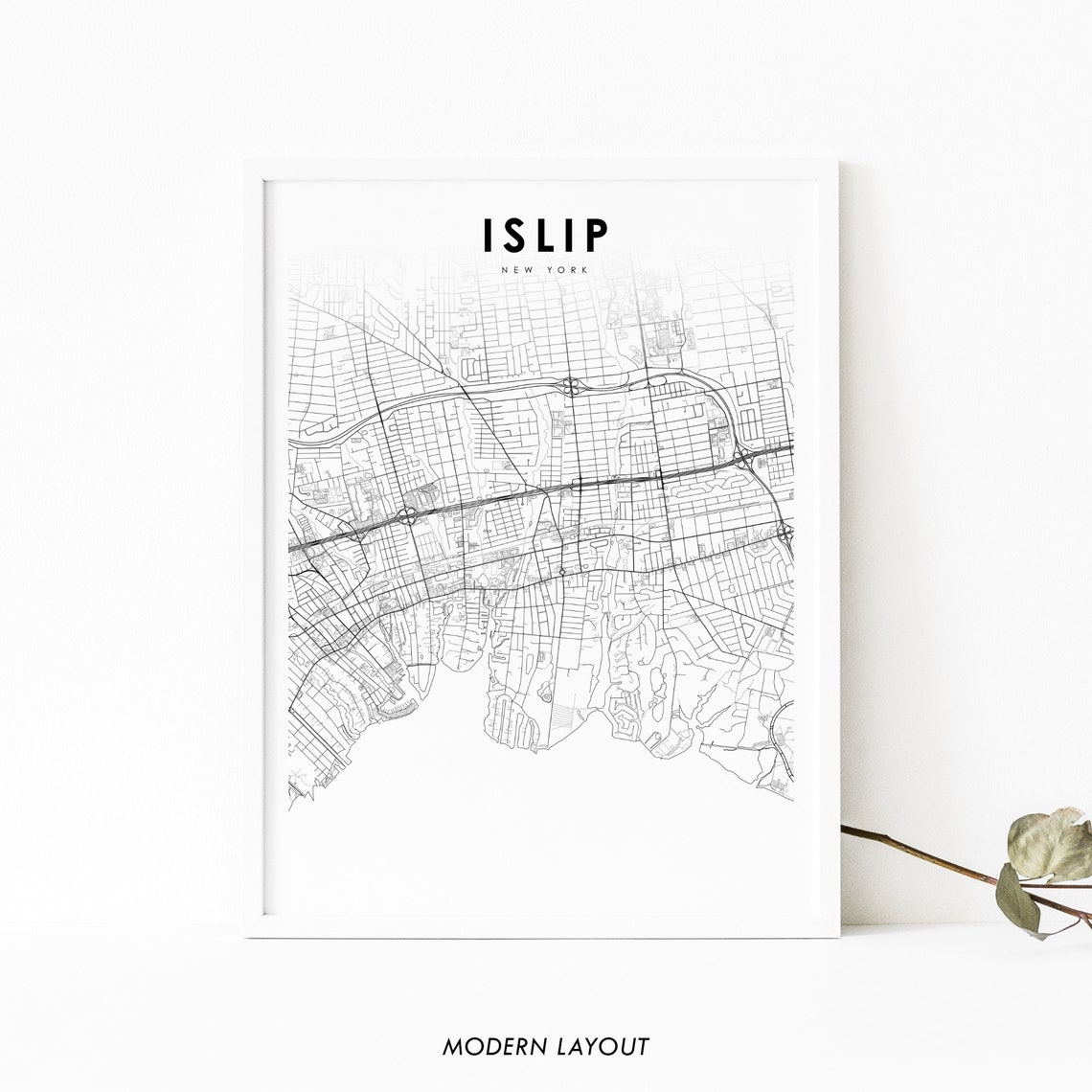 Islip New York Minimalist City Street Map Modern Art Print Gift