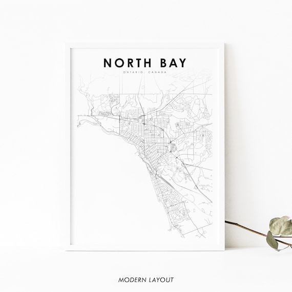 North Bay Ontario Map Print On Canada Art Poster Nipissing City Street Road Nursery Room Wall Office Decor