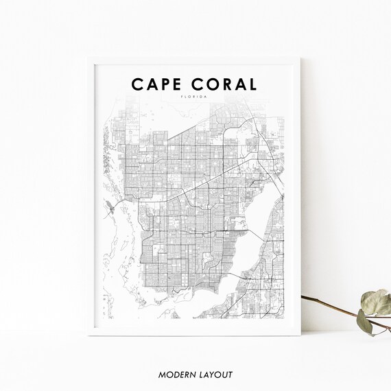 Cape Coral Florida Black Minimalist City Street Map Art Print
