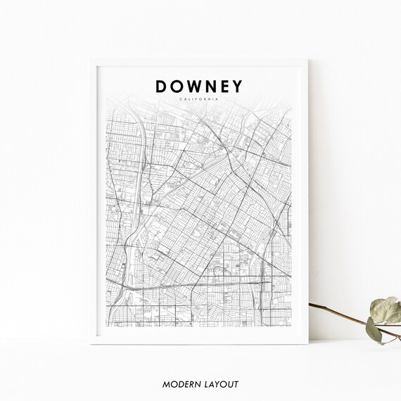 Downey Ca Map Print Usa Art Poster La County City Road Street Nursery Room Wall Office Decor