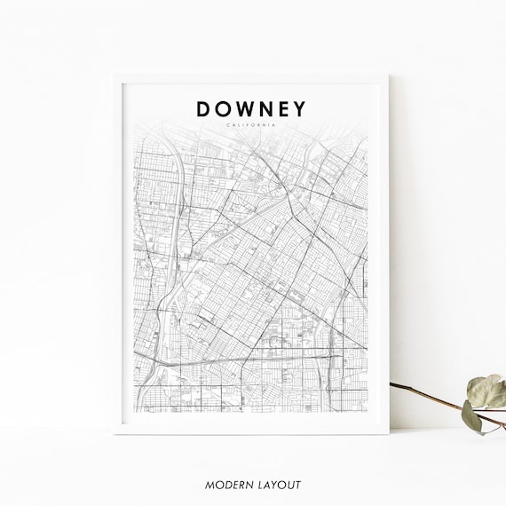 Downey California Modern City Street Map Minimalist Line Art Poster