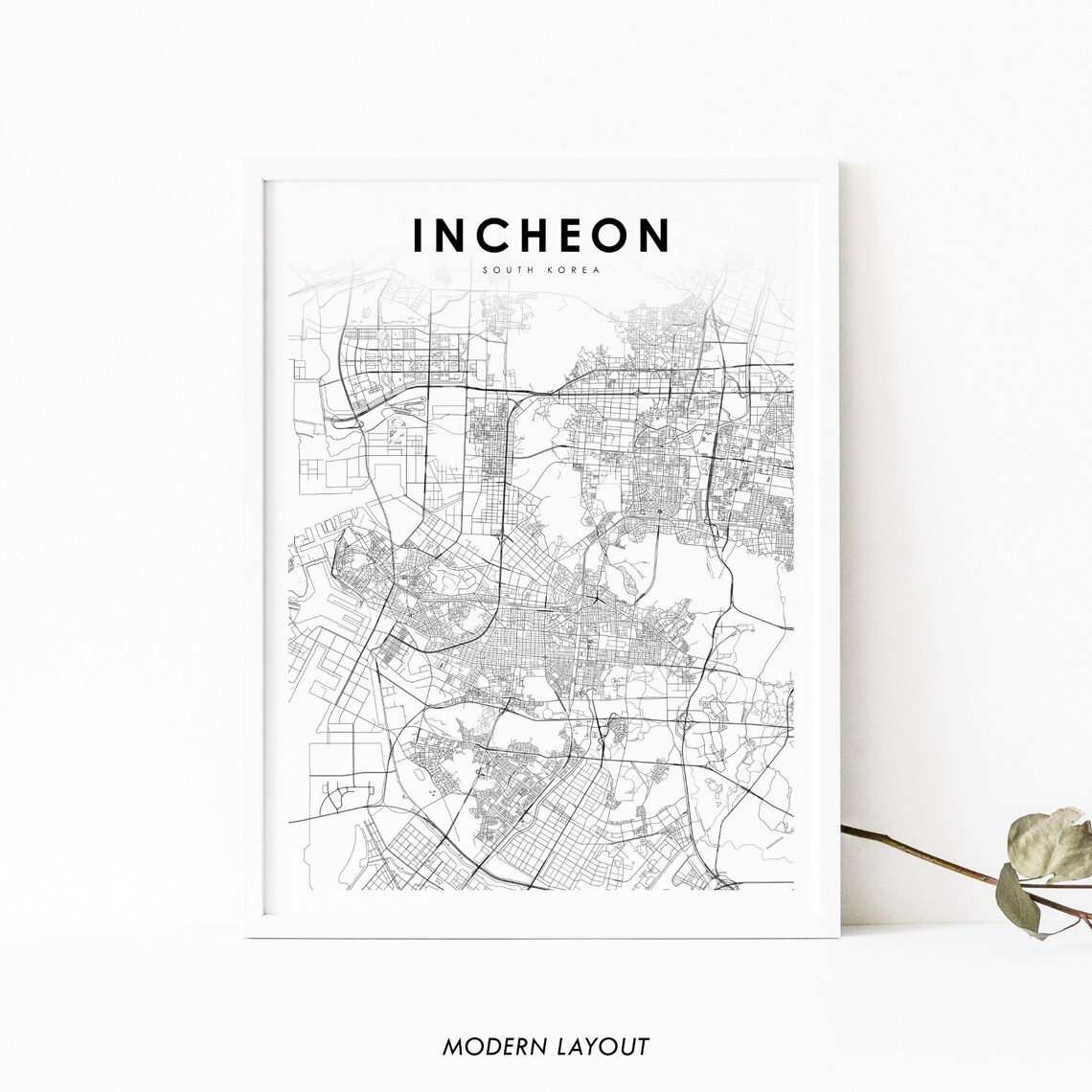 Incheon Map Print, South Korea City Street Road