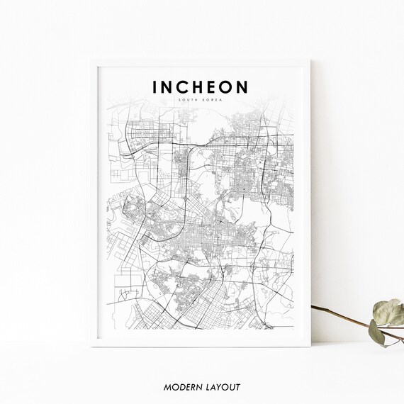 Incheon Map Print, South Korea City Street Road