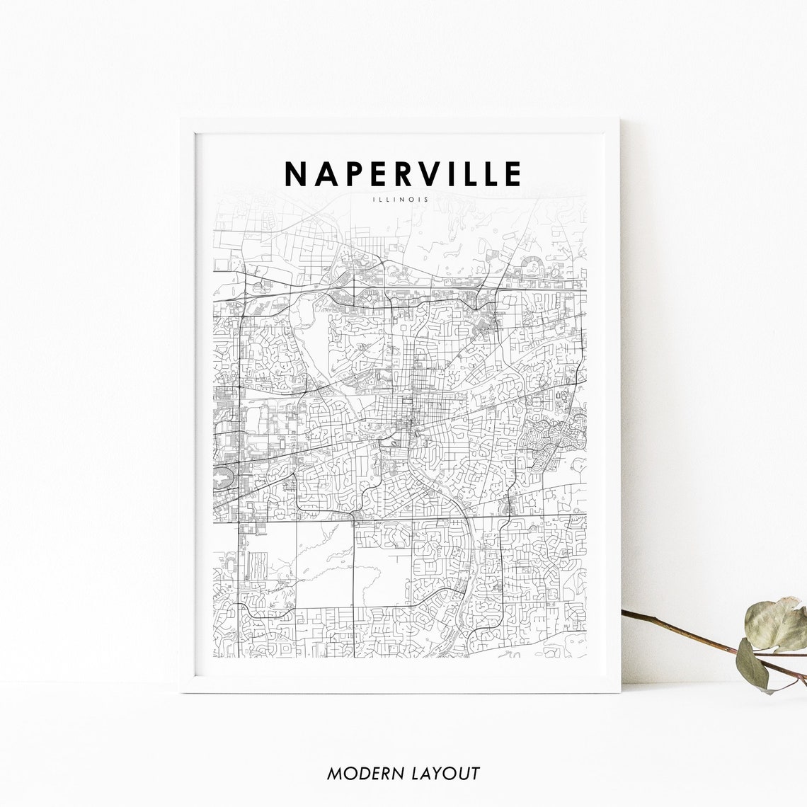 Naperville Illinois City Street Map Print Modern Minimalist Layout
