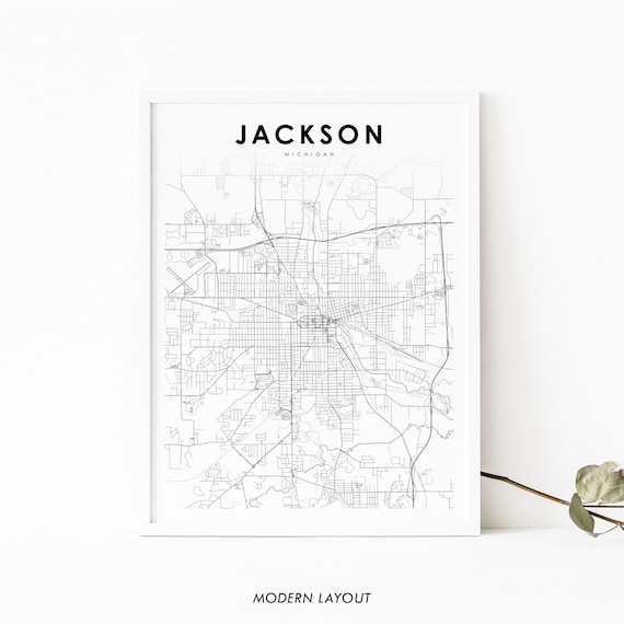 Jackson Mi Map Print Michigan Usa Art Poster City Street Road Nursery Room Wall Office Decor