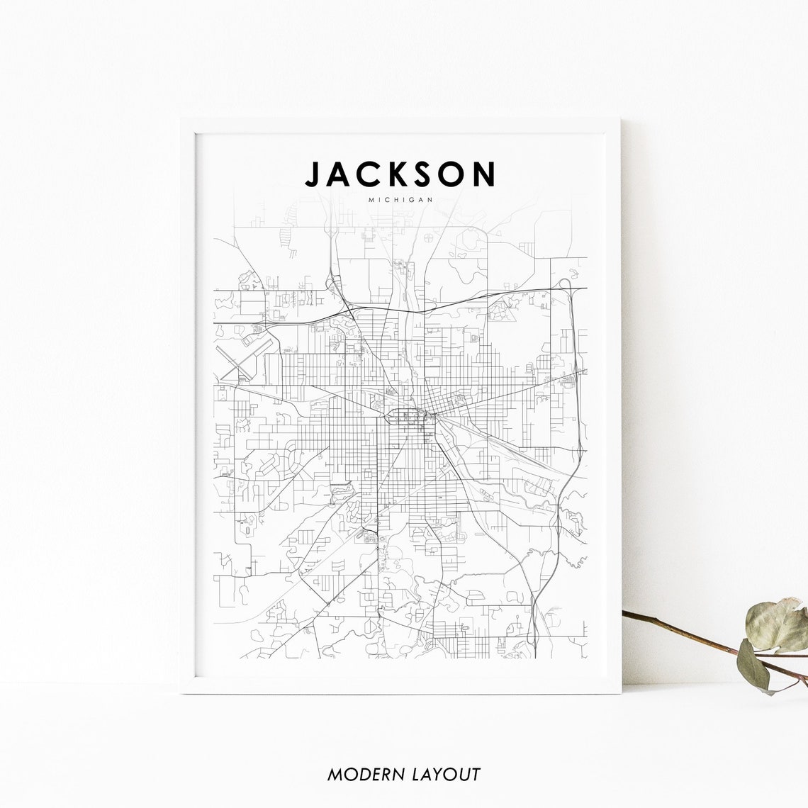 Jackson Michigan Minimalist City Map Modern Street Layout Poster