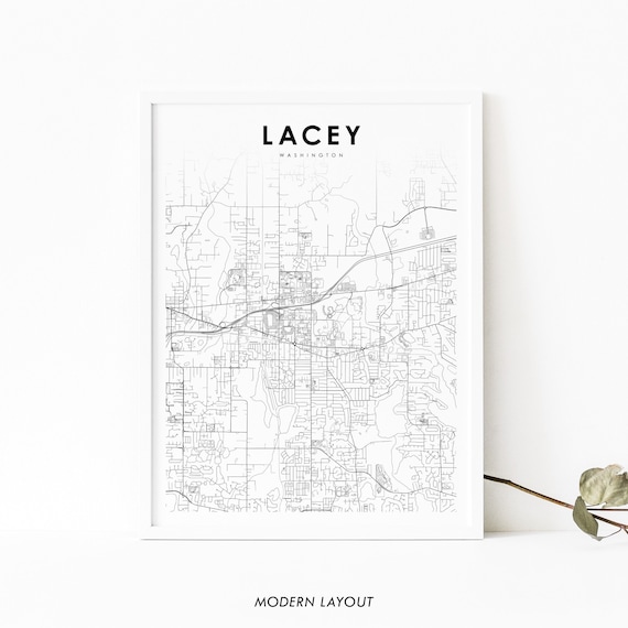 Lacey Wa Map Print Washington Usa Art Poster Thurston County City Street Road Nursery Room Wall Office Decor