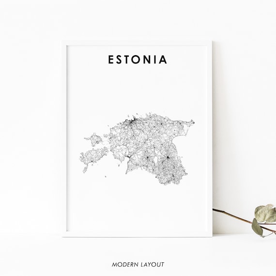 Estonia Country Road Map Minimalist Modern Black and White Poster