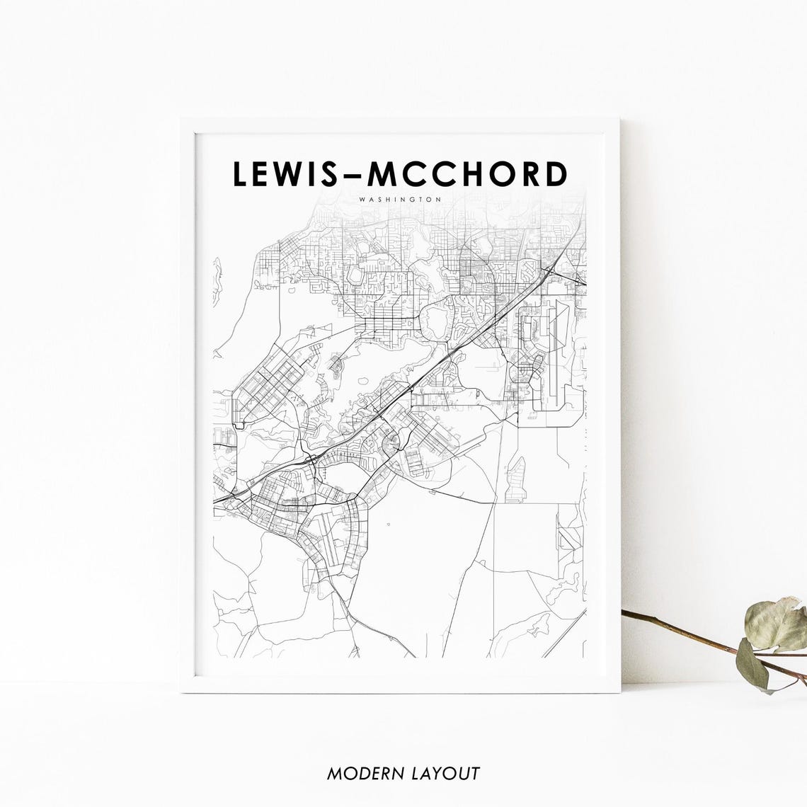 Lewis McChord Joint Base Washington Street Map Modern Gift Poster