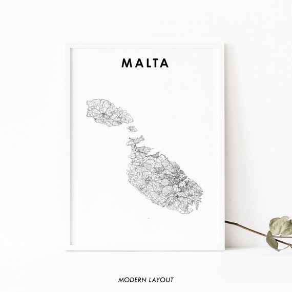 Malta Map Print, Valletta to Birkirkara Travel Poster