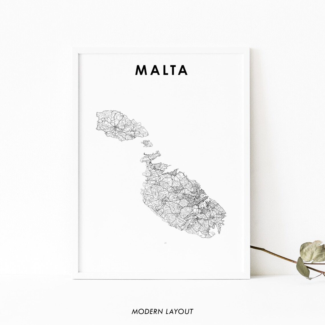 Malta Map Print, Valletta to Birkirkara Travel Poster