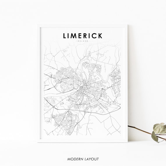 Limerick Ireland Map Print Art Poster Luimneach Munster City Street Road Nursery Room Office Wall Decor