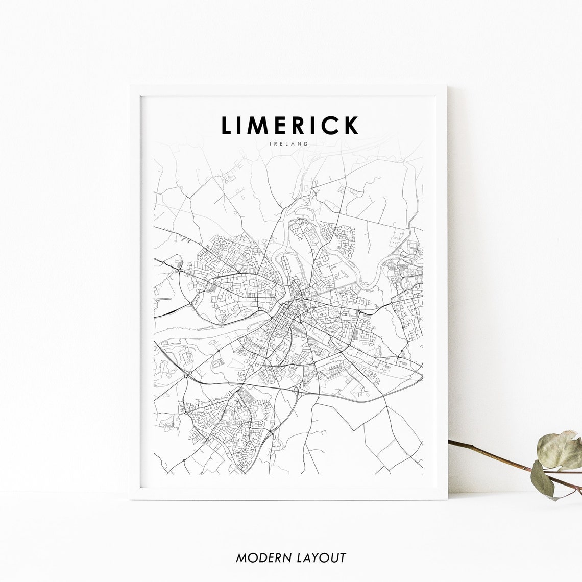 Limerick Ireland Minimalist City Street Map Modern Layout Wall Art