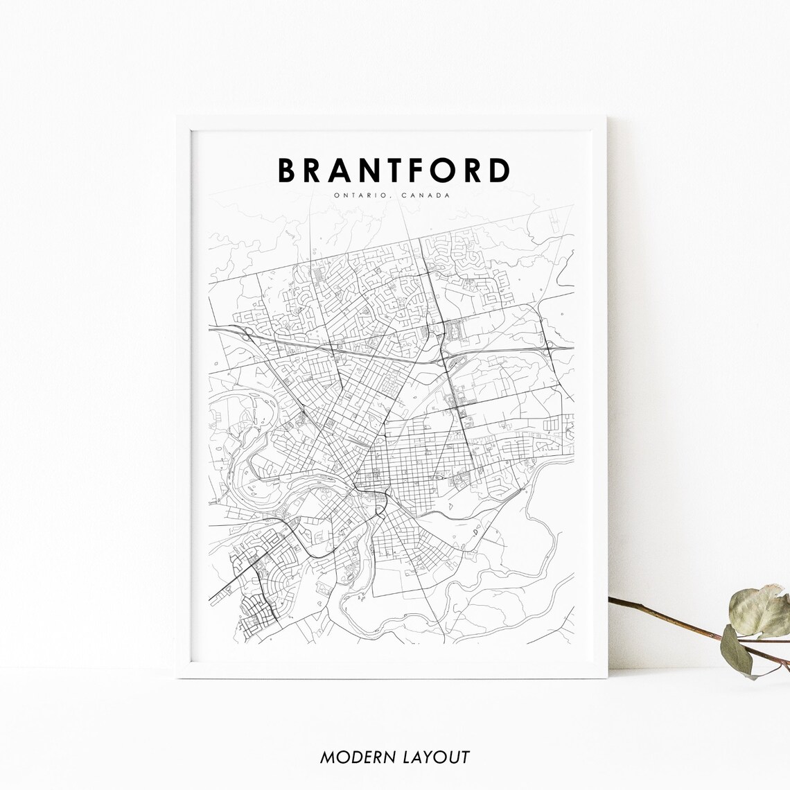 Brantford Ontario Map Print, Canada Wall Decor