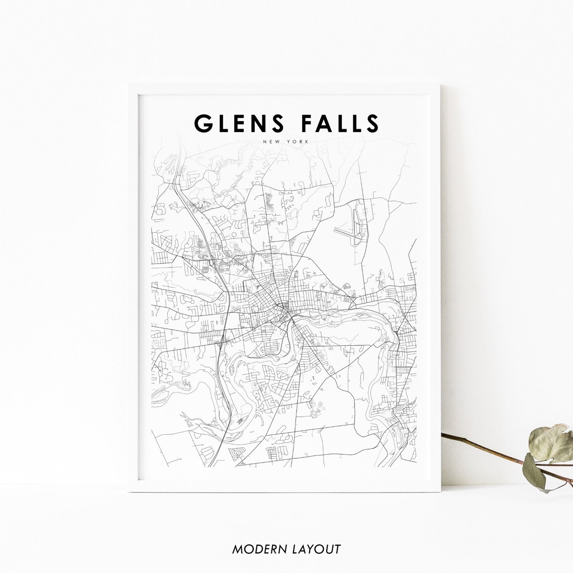 Glens Falls NY Map Print, New York Road Poster