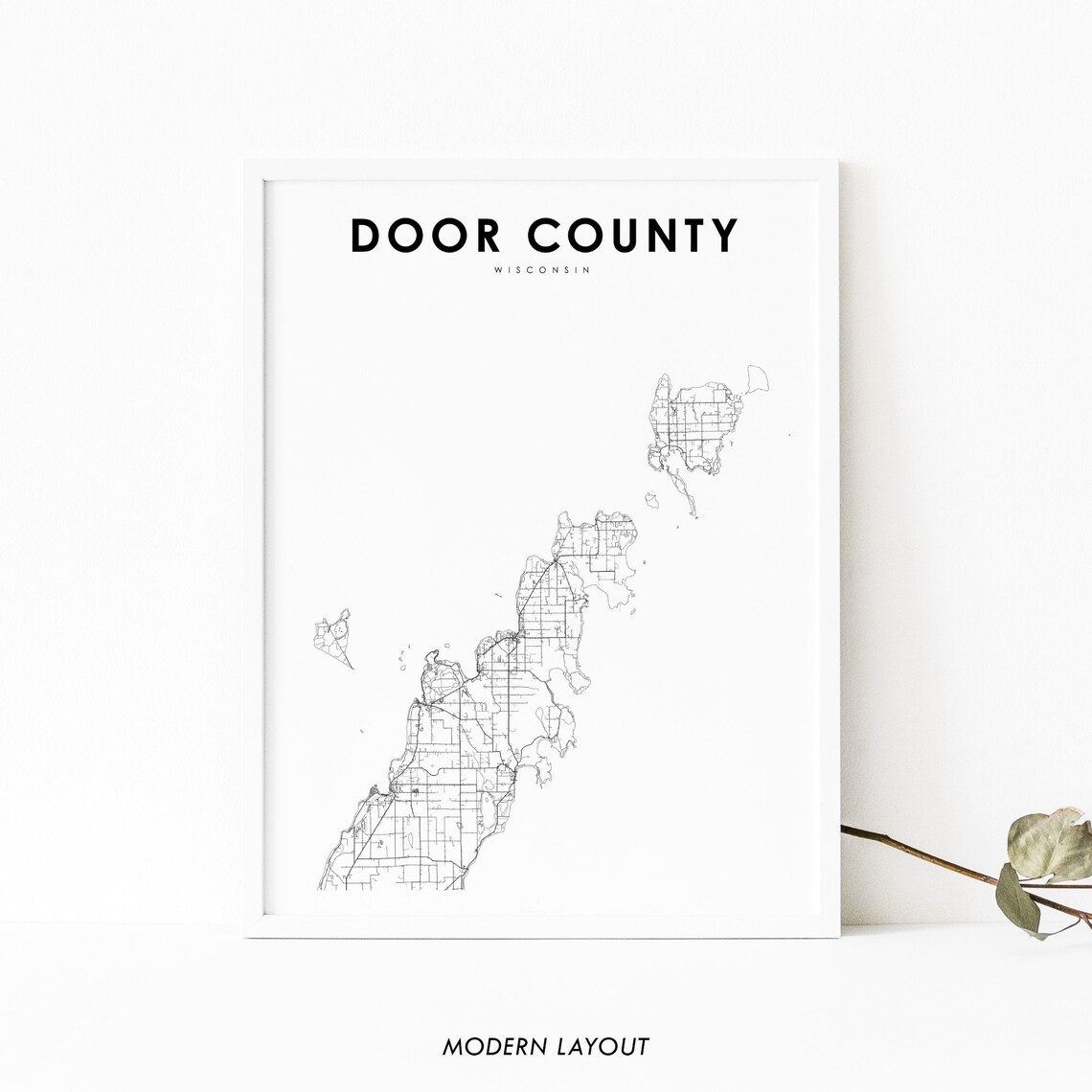 Door County WI Map Print, Wisconsin Road Poster