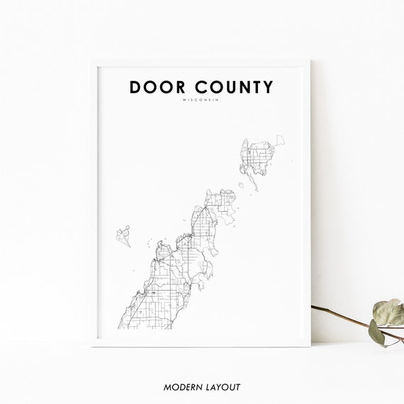 Door County WI Map Print, Wisconsin Road Poster