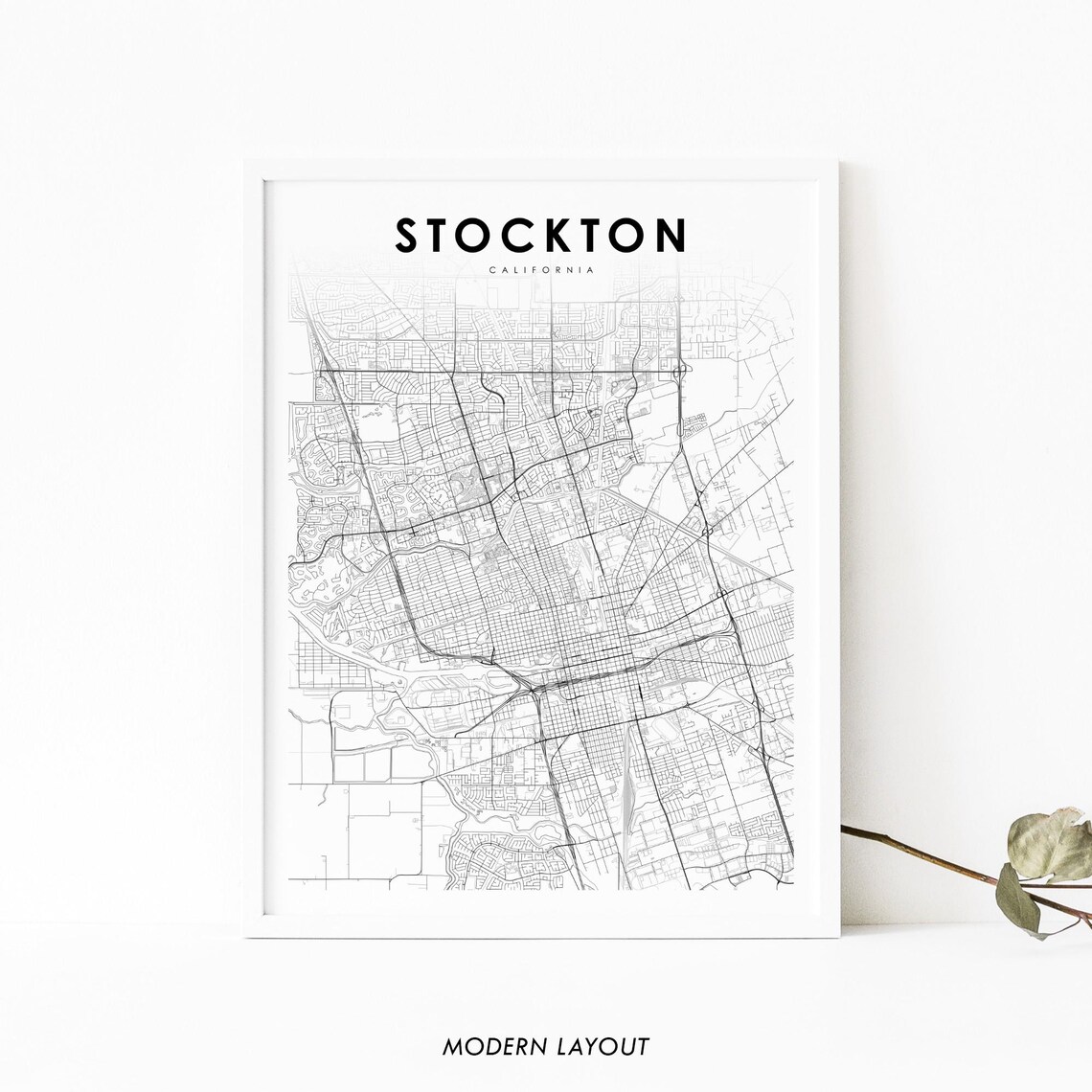 Stockton CA Map Print, San Joaquin City Map