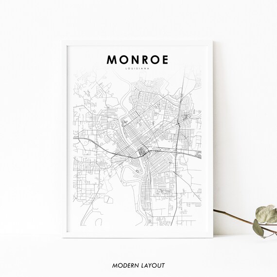 Monroe La Map Print Louisiana Usa Art Poster Ouachita City Street Road Nursery Room Office Wall Decor