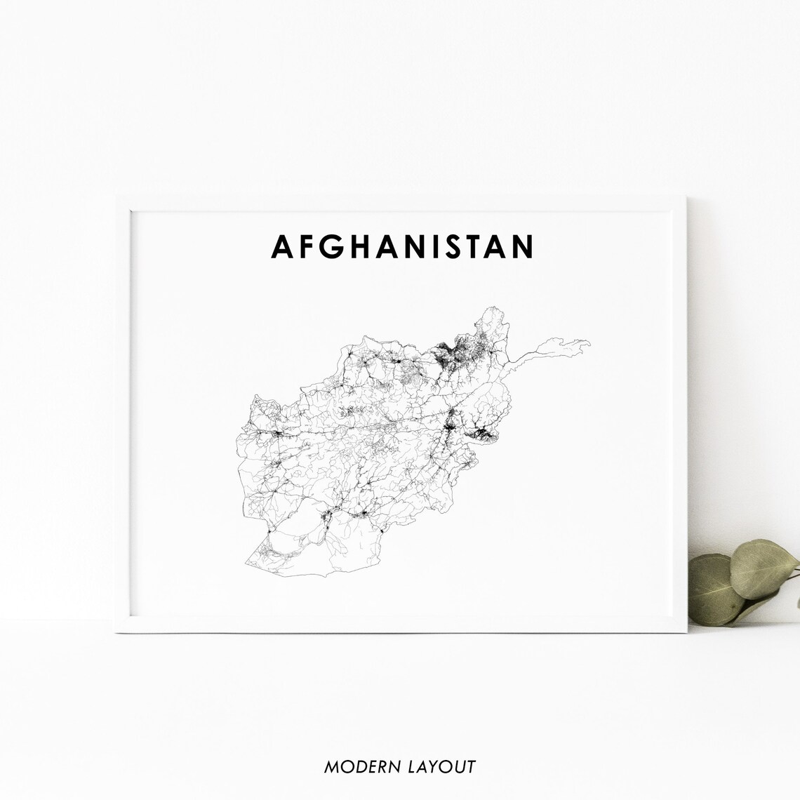 Afghanistan Central Asia Country Road Network Minimalist White Wall Art