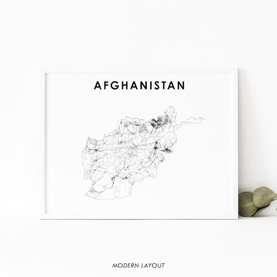Afghanistan Central Asia Country Road Network Minimalist White Wall Art