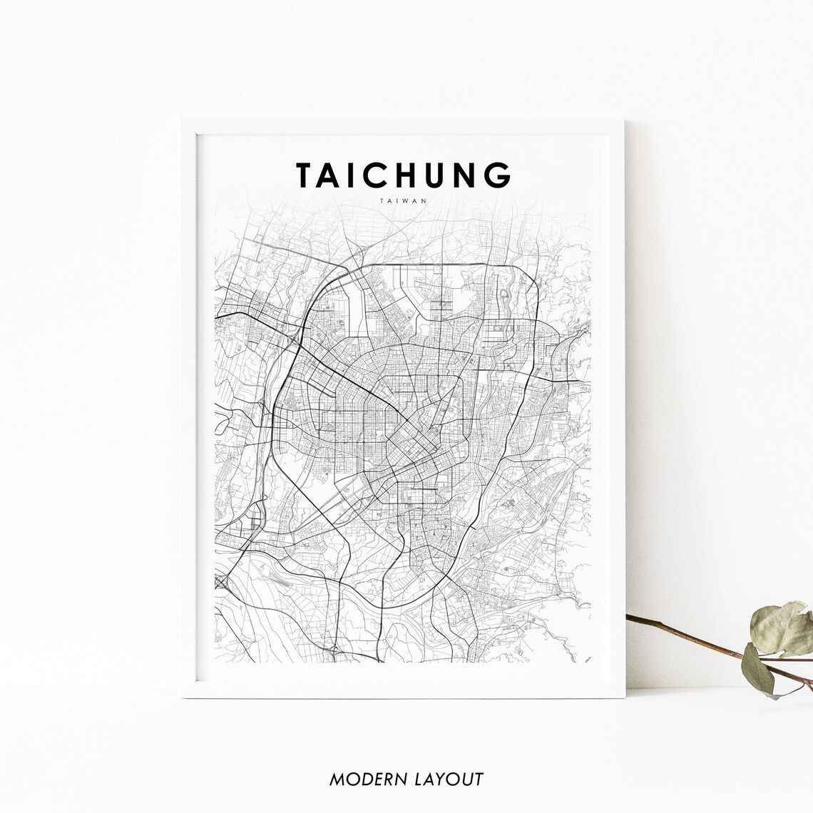 Taichung Taiwan Map Print, Nursery Room Decor