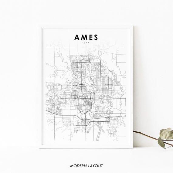 Ames Ia Map Art Print, Story County Iowa